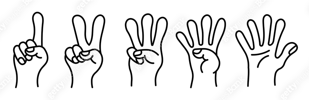 Collection of gesture signs from human hands. A set of fingers showing ...