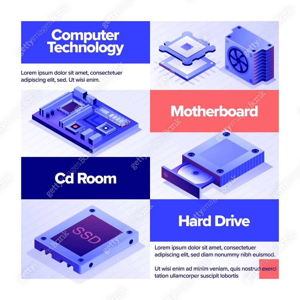 Computer technology icon set banner design, three dimensional and ...