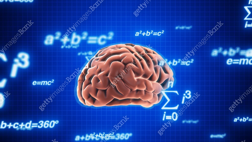 Persent Math Animation Animation of rotating brain and math formulas on blue background 이미지 ...