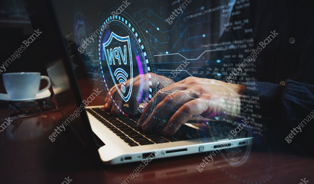 VPN virtual private network symbol and man typing keyboard 이미지 ...