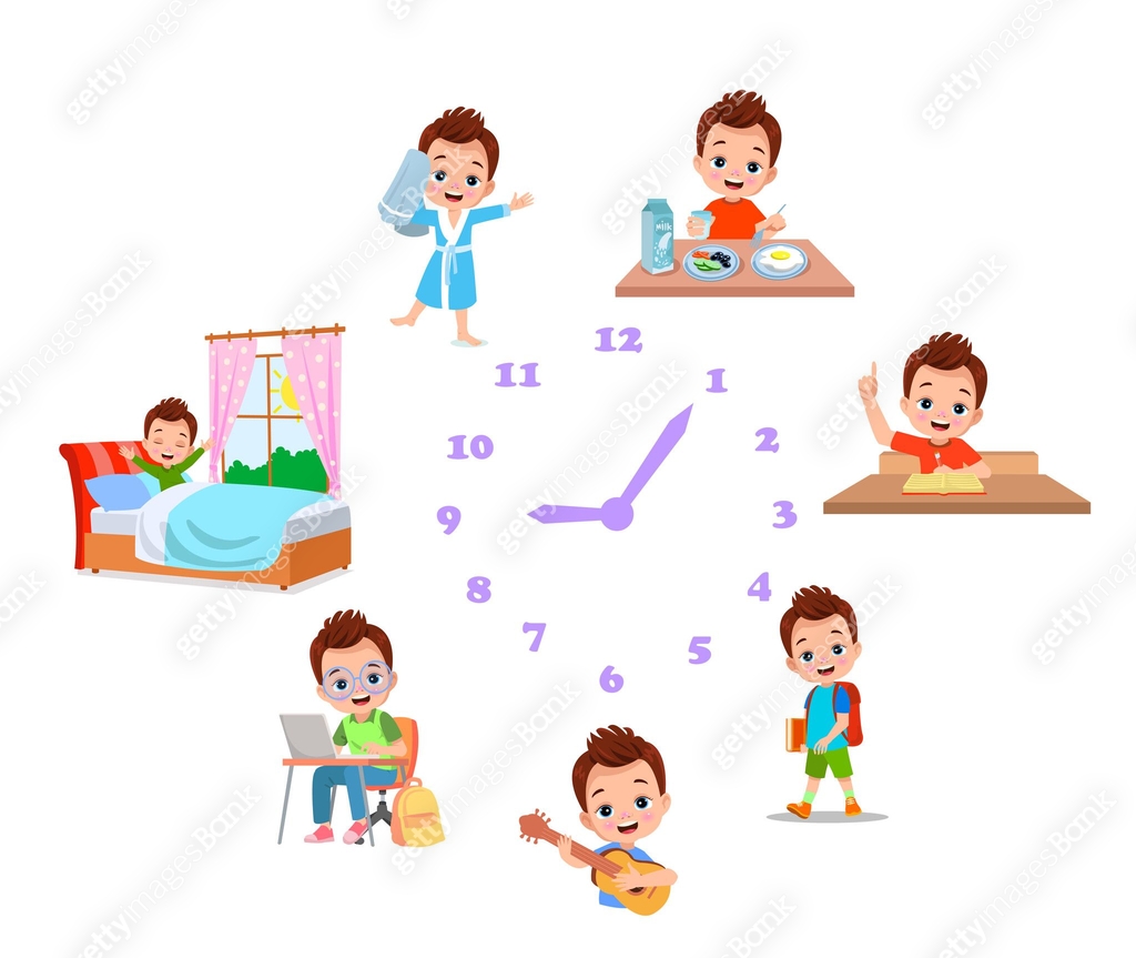 Cartoon kid daily routine activities set 이미지 (1676876548) 일러스트, 무료 일러스트 ...