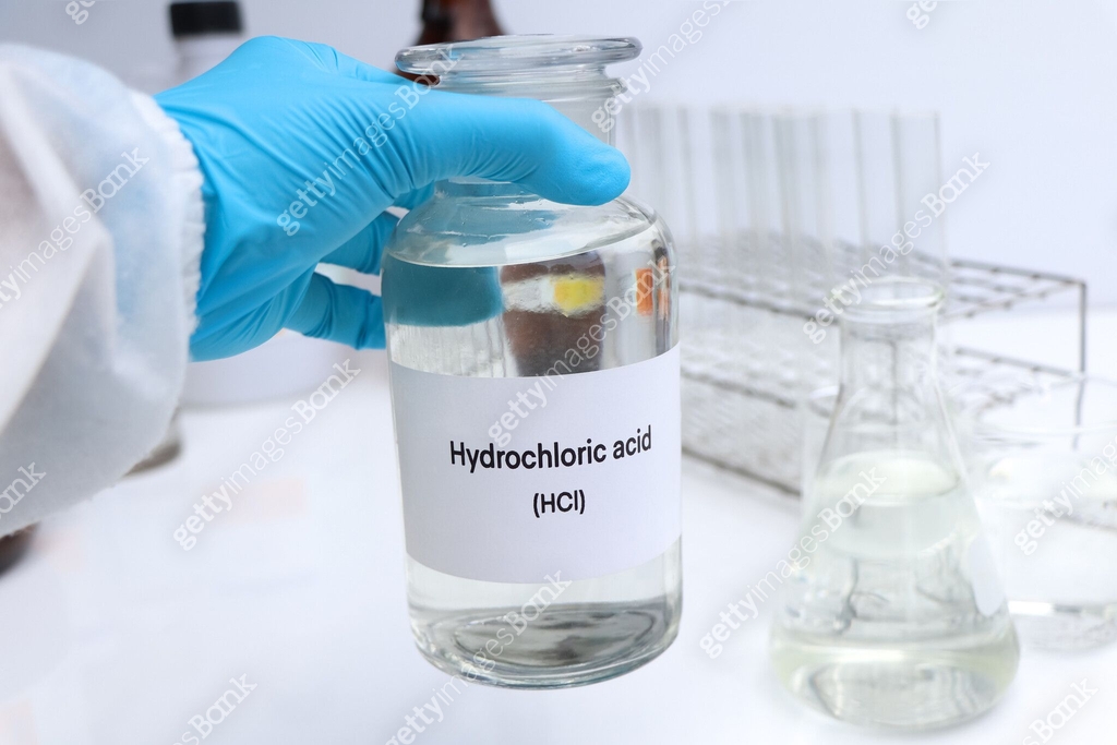 Hydrochloric acid in containers, Hazardous chemicals and raw material ...
