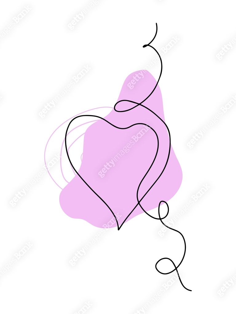 Hearts with abstract pink spots. Line art, one stroke, continuous line ...