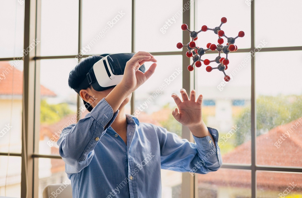 Using Structures In Science children boy using vr learning molecular structure in science ...
