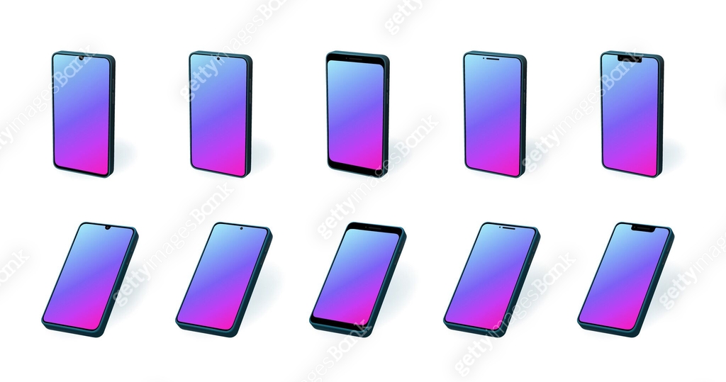 Iphone Interface Vector Phone 3d perspective mockup. Color iphone brand interface display with ...
