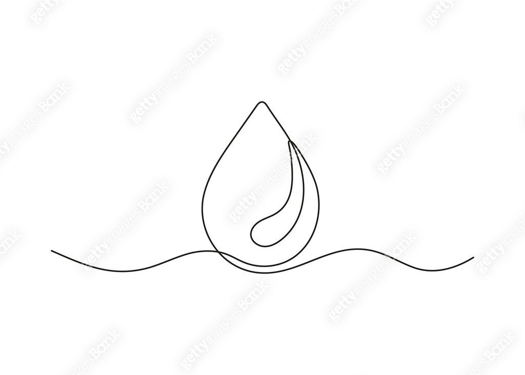 Water drop, one continuous line drawing. Drop of beverage, drink. Black ...