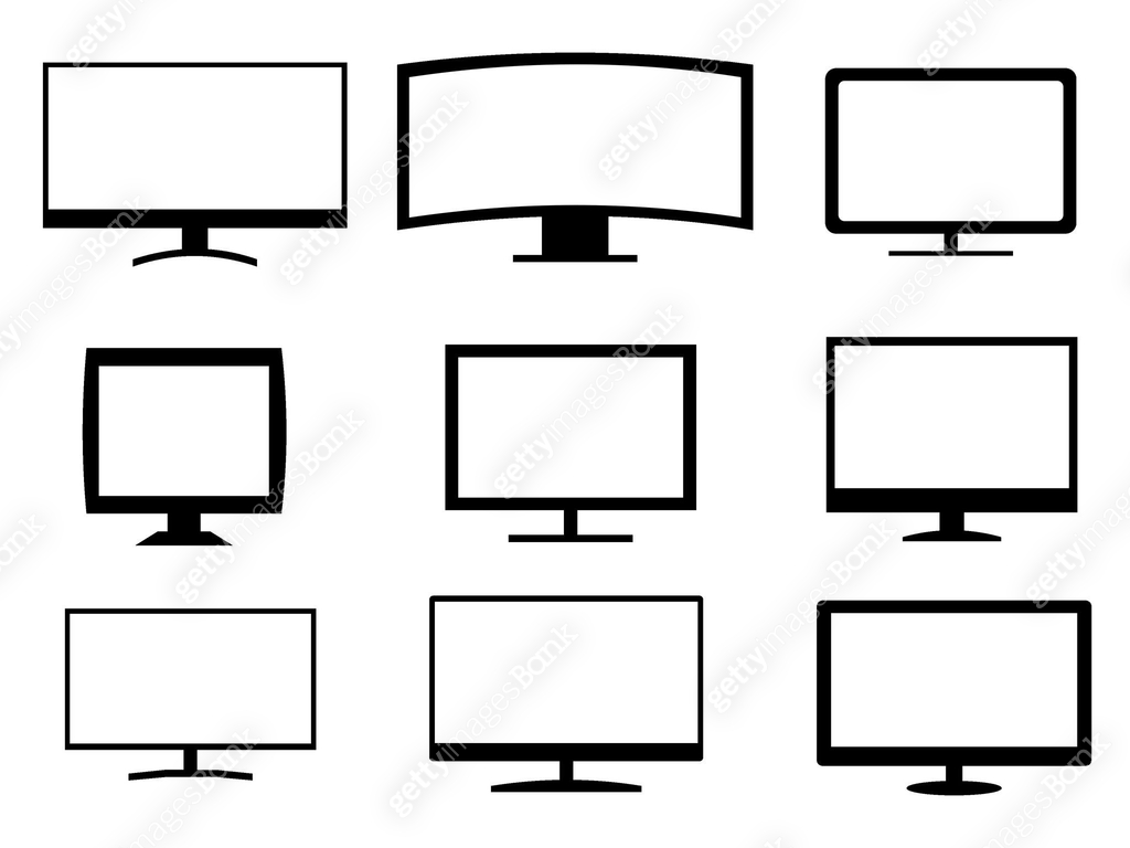 Simple black computer monitors frame collection with copy space for ...