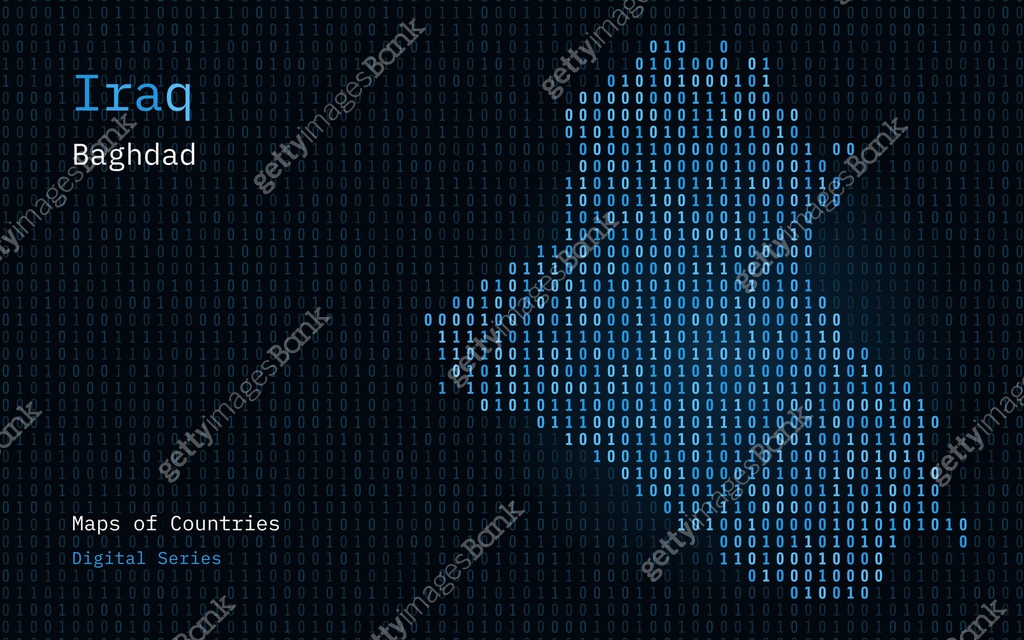 Iraq Digital Pattern Iraq Map Shown in Binary Code Pattern. Matrix numbers, zero, one. 이미지 ...