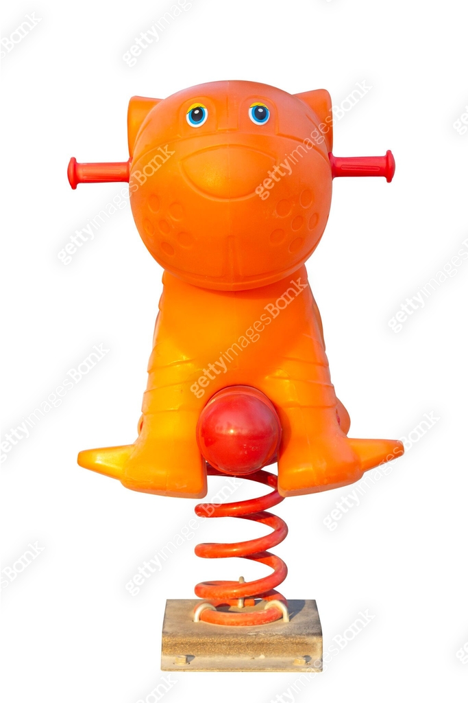Orange plastic spring rocking horse isolated on white background ...