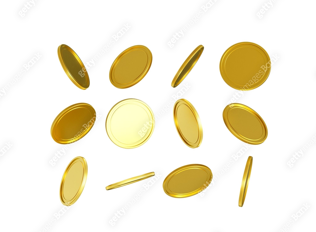 3dm Rounded Shiny 3d Falling Golden Shiny Rounded Coins On White Background 3d ...