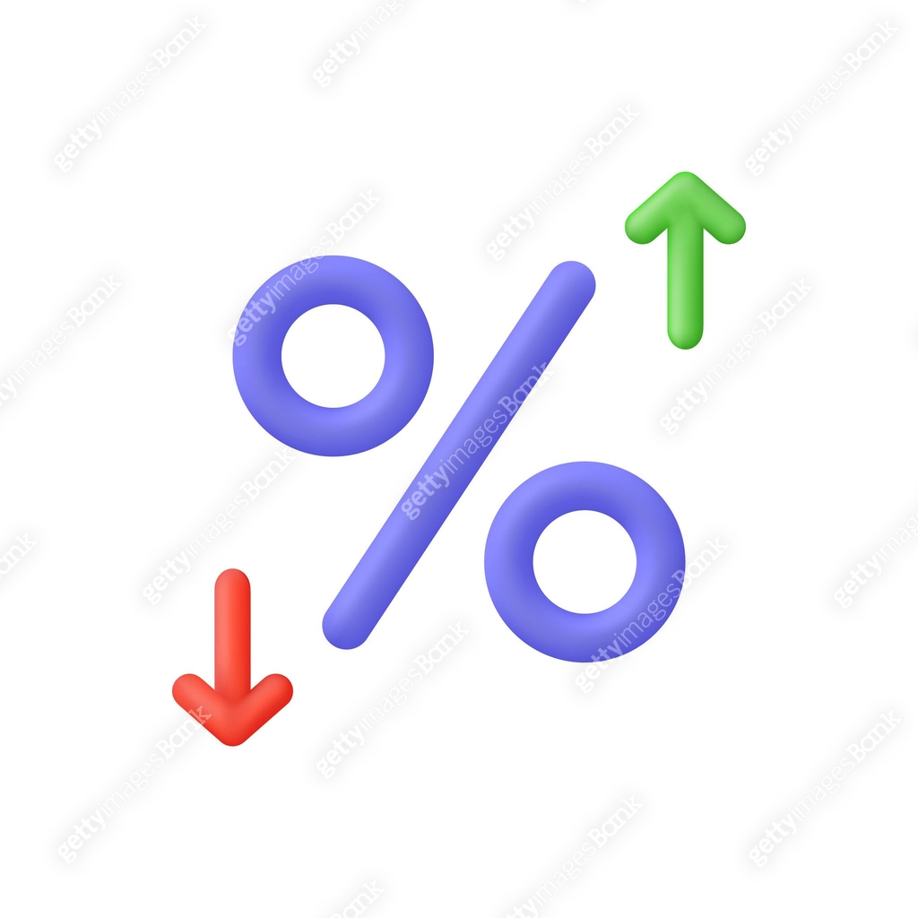 3D Percentage and arrows down and up. Increasing and decreasing ...