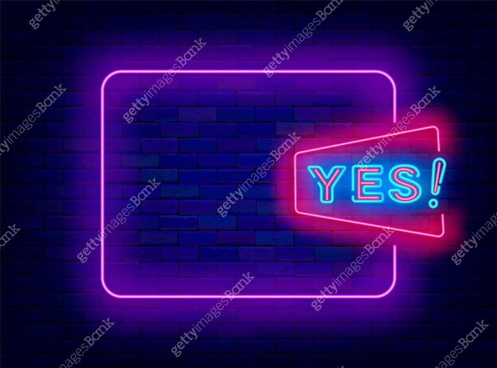 Consent neon simple poster. Frame with yes text and empty purple border ...