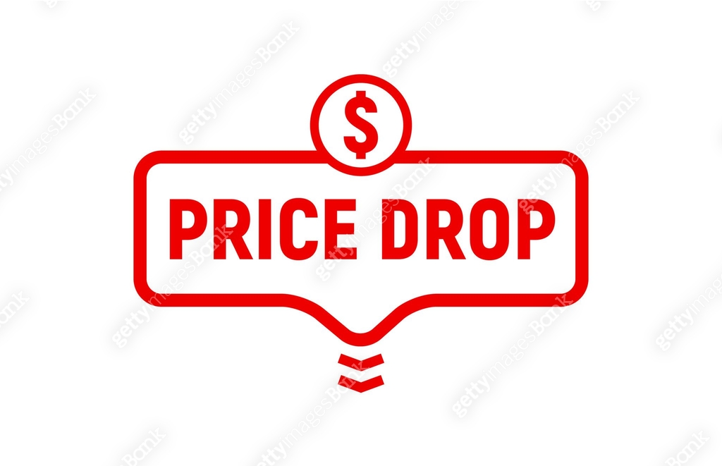Price drop icon, lower cost reduction. Loss market sale concept ...