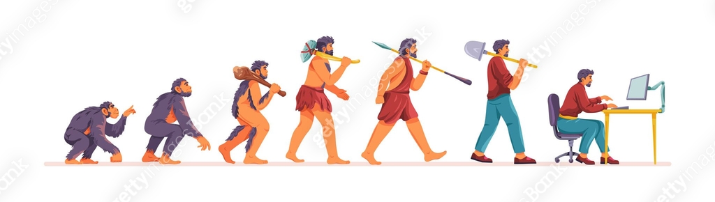 Businessman evolution stages. Human ancestor darwin theory, monkey to ...