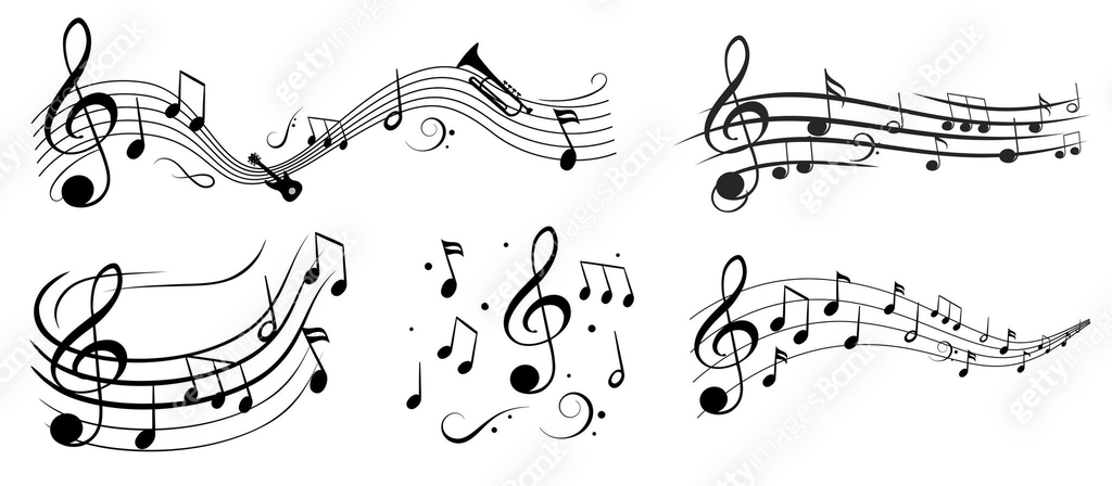 Music notes wave set, collection group musical notes abstract ...