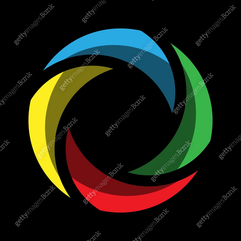 Circle with 4 color segments. Red, Green, Blue and Yellow triangles ...