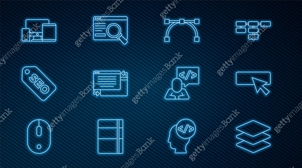 Set line Layers, UI or UX design, Bezier curve, SEO optimization ...