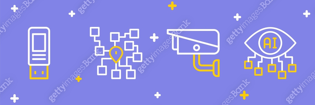 Set line Computer vision, Security camera, Neural network and USB flash ...
