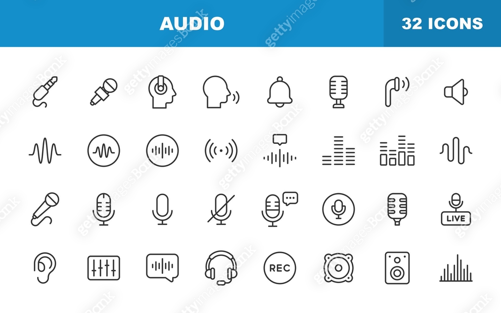 Audio Line Icons. Editable Stroke. Contains such icons as Sound, Volume ...