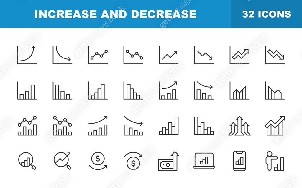 Increase and Decrease Line Icons. Editable Stroke, Contains such icons ...