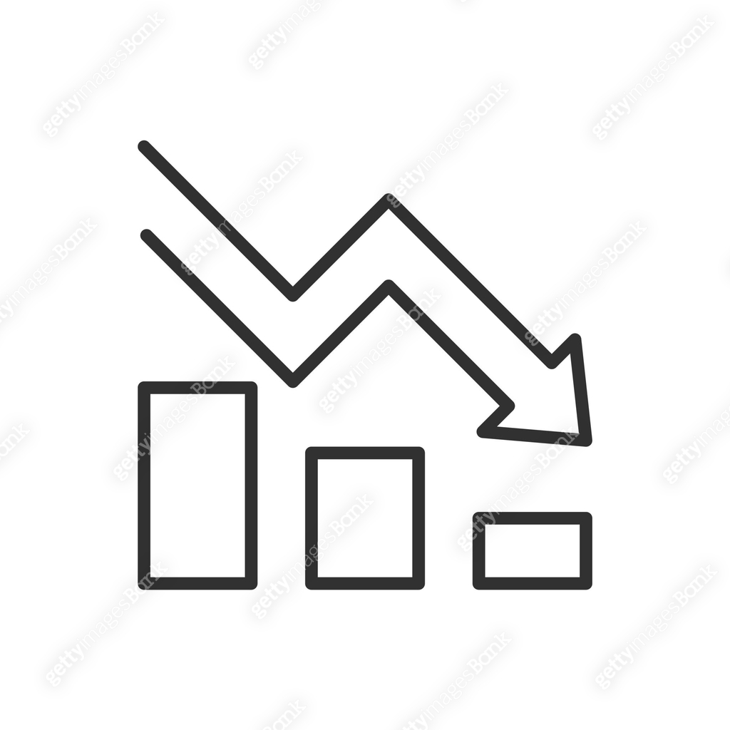 Decline chart, linear icon. Down arrow. Line with editable stroke 이미지 ...