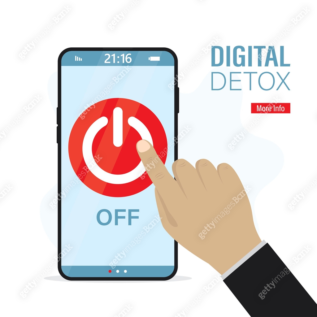 User hand push turn off smartphone. Off button on cell phone screen ...