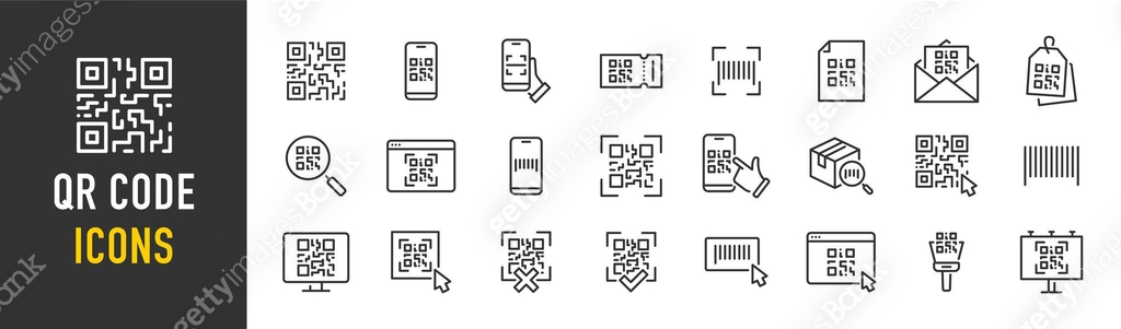 QR code web icons in line style. Scanning, coding, information, qr code ...