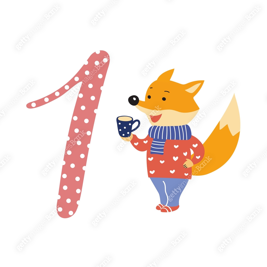 Number one and cute cartoon fox. Counting training. 이미지 (2099151771 ...