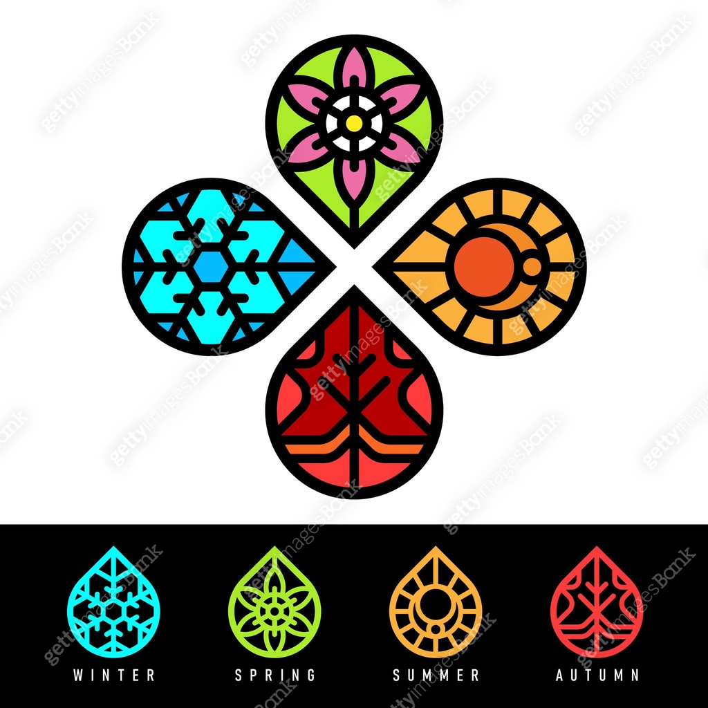 Four seasons symbol collection - winter spring summer and autumn with ...