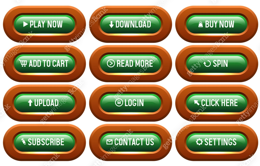 Green buttons in a brown frame. Big set of vector buttons for web ...