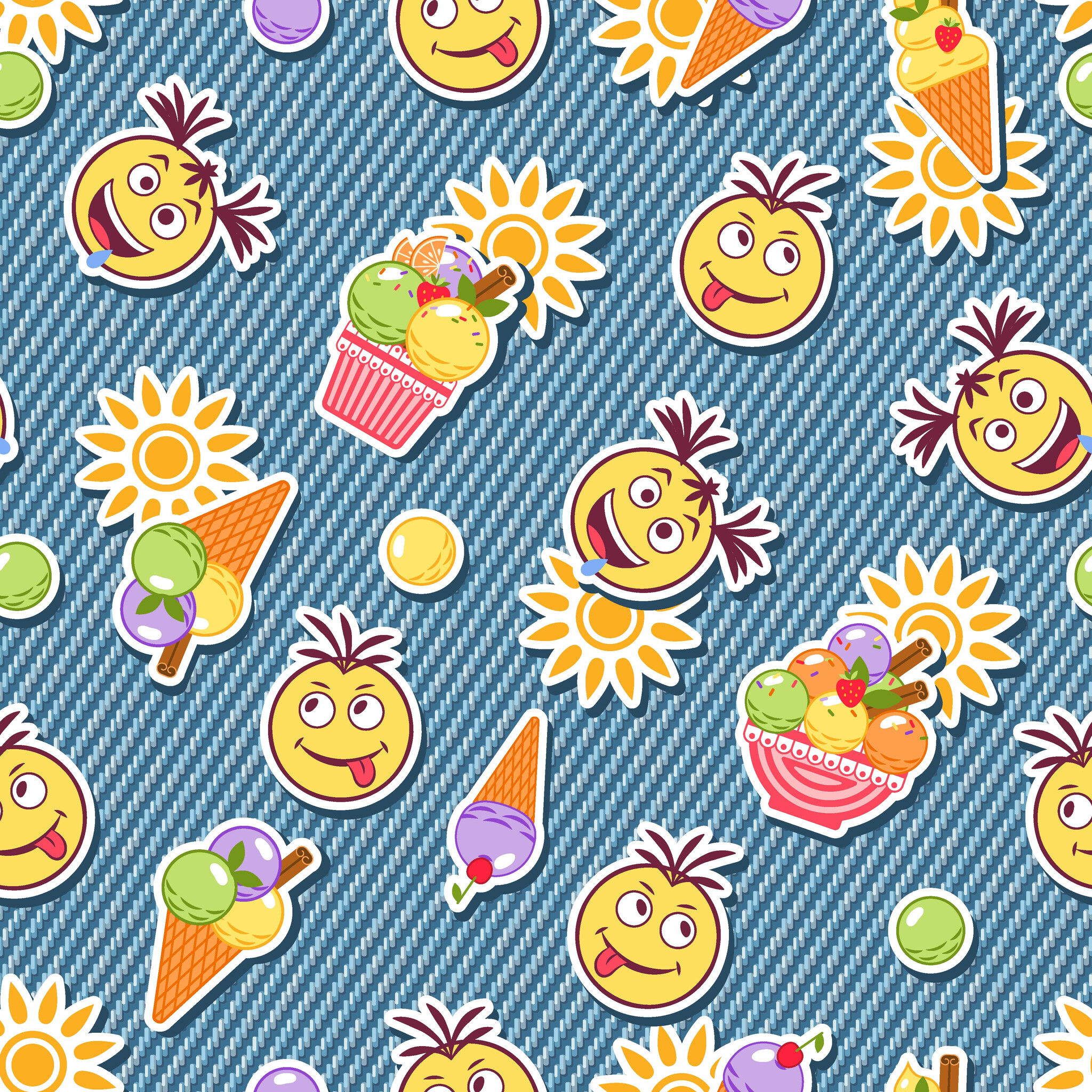 Funny seamless denim pattern with ice cream theme 이미지 (2097483641) 일러스트 ...