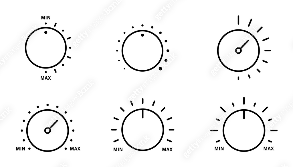 Adjustment dial icons set. Volume controller vector icons collection ...