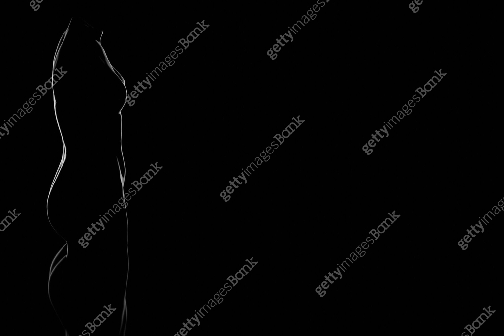 Woman Body Rendering 3D rendering of low key shot of a female body in side view 이미지 ...