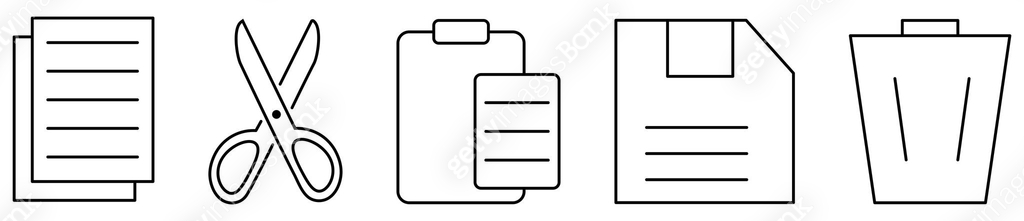 Set of copy, paste, cut, save and delete icons 이미지 (2069490787) 일러스트 ...