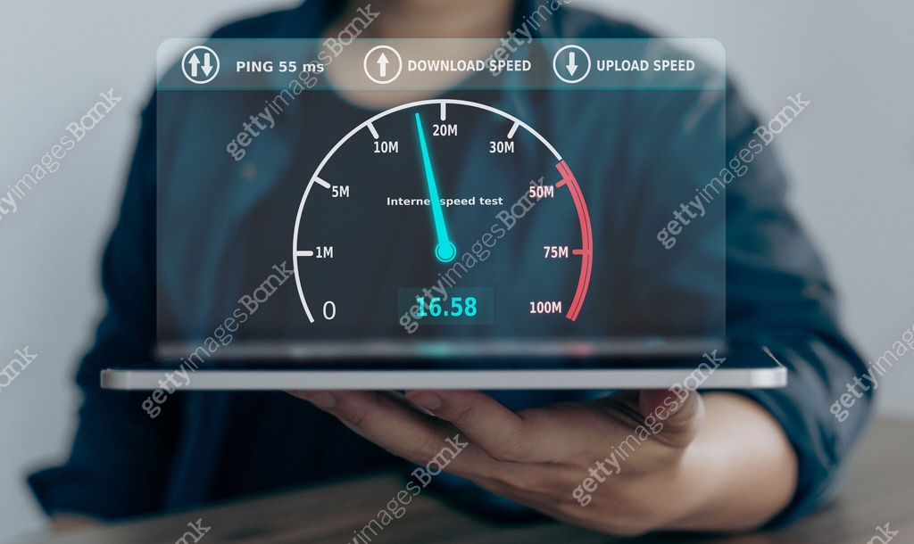 Internet speed check concept, Visual screen show speed test of internet ...