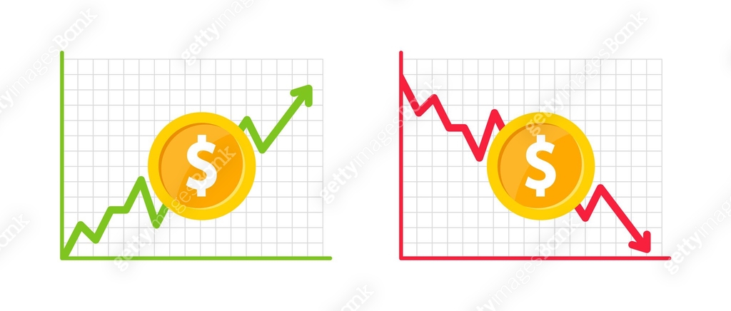 Financial profit and loss. Graph of growth and fall profit with with ...