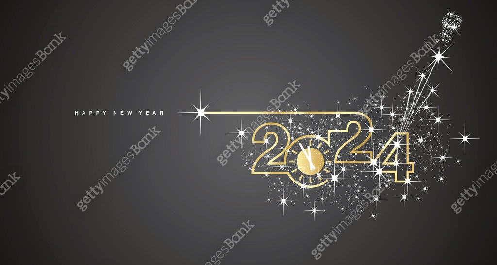 2024 Happy New Year. Clock countdown. 2024 in the form of a line design ...