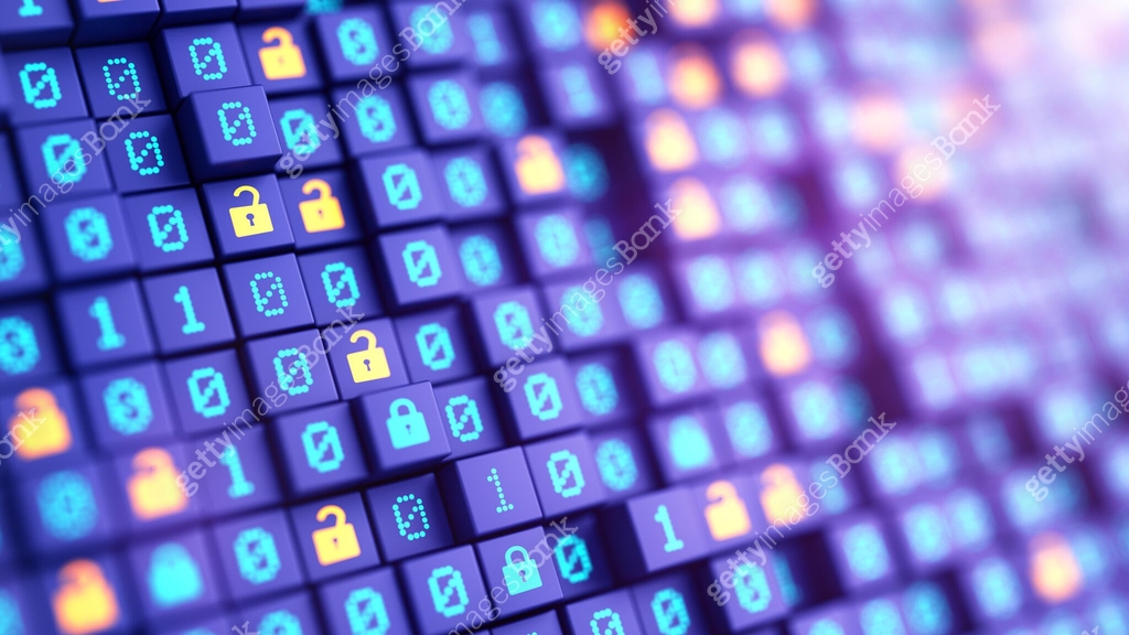 Encryption your data. Binary code and digital Lock. Hacker attack and ...