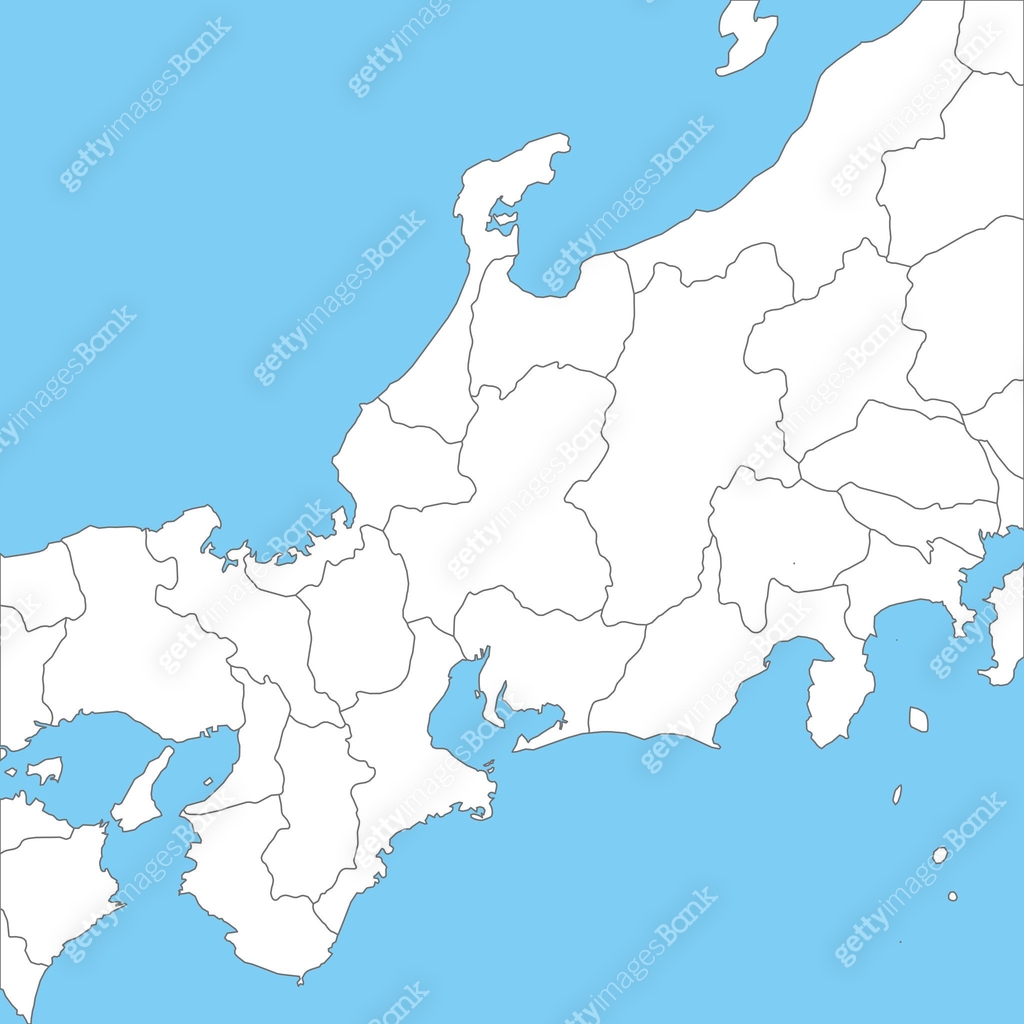 Simple white map of the Kinki, Hokuriku, and Tokai regions, with ...