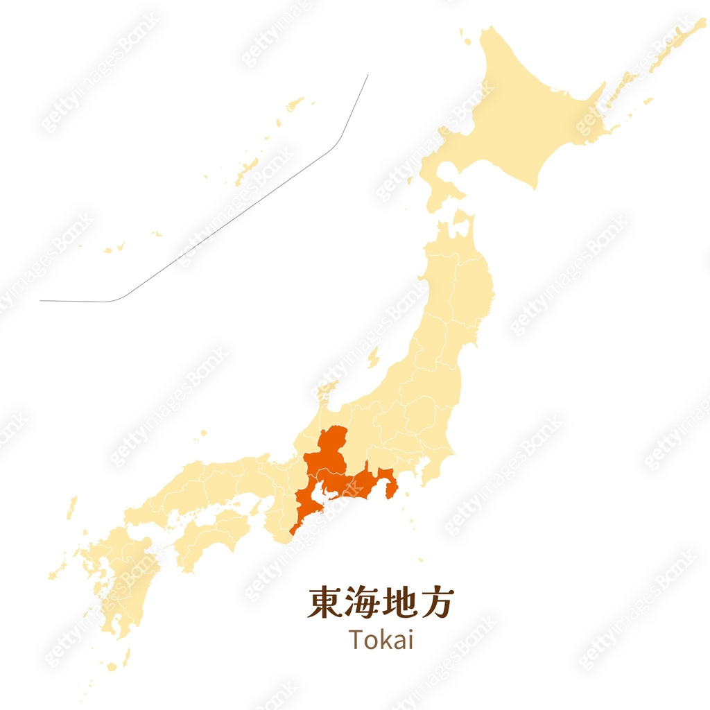 Tokai region in the Japanese archipelago, prefectures in the Tokai ...