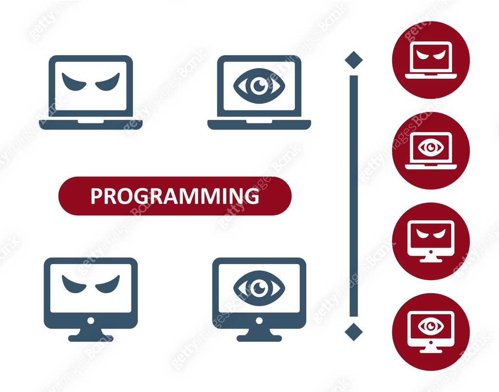 Programming icons. Coding, hacking, hack, code, hacker, virus, eye ...