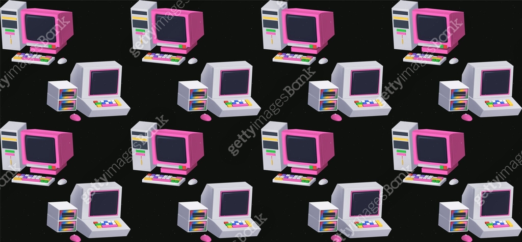 Patterns Retro Computer Seamless 3D computer pattern in retro style. Vintage computer ...