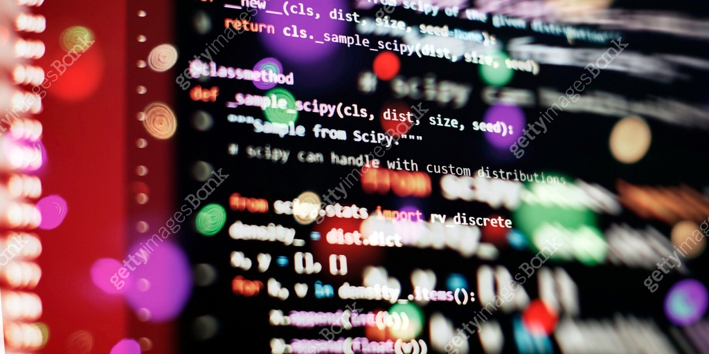 Coding script text on screen. Notebook closeup photo. Running Computer ...