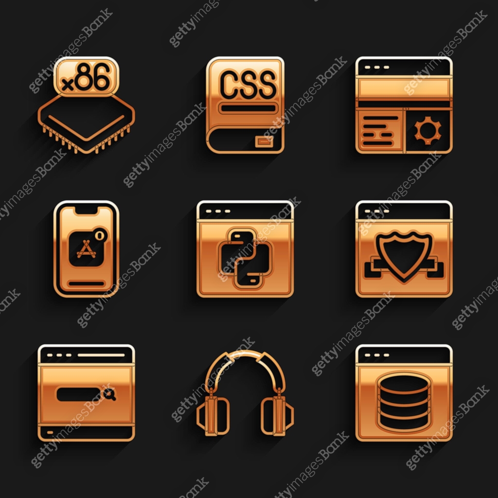 Set Python programming language, Headphones, Server, Data, Web Hosting ...