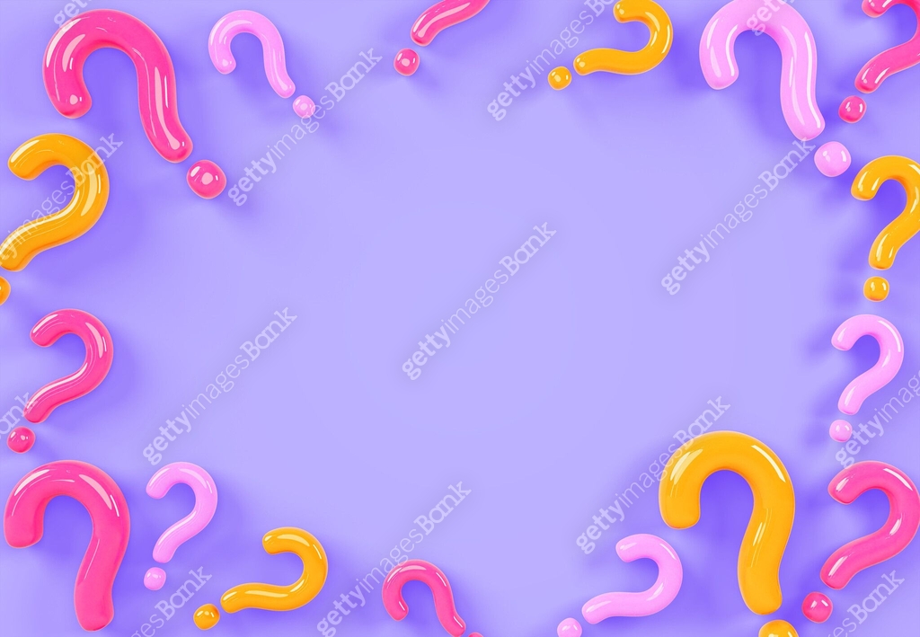 3d color question marks frame on purple render background. Concept of ...