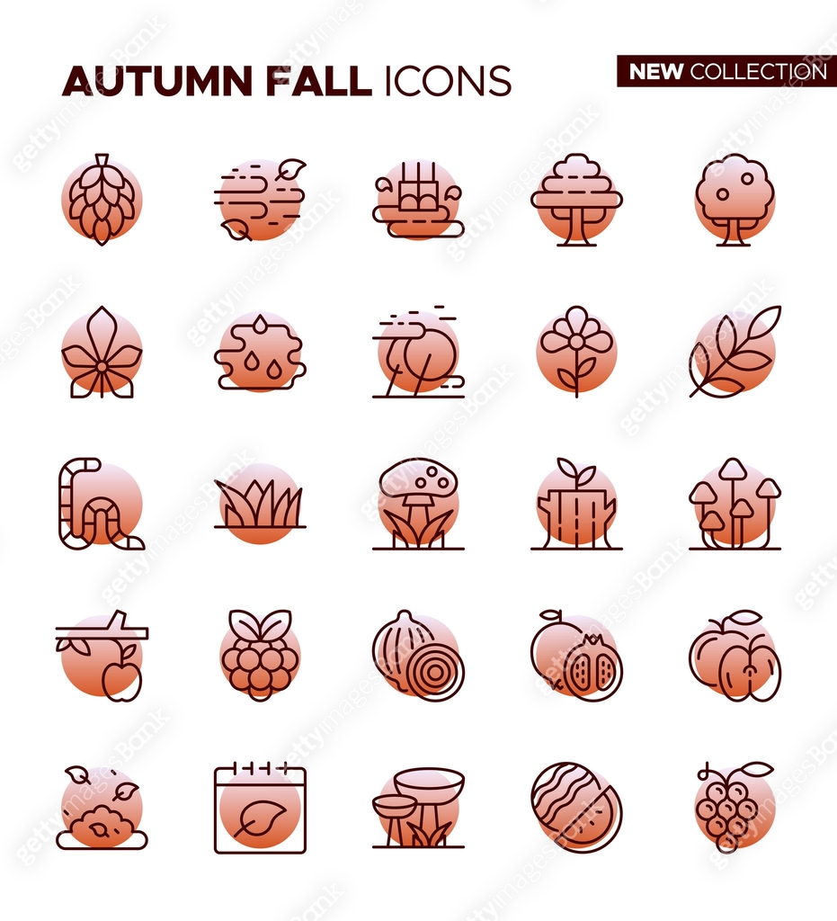 Round Fall Symbol Comprehensive Autumn Fall Icons Set - New High-Quality Seasonal Symbols ...