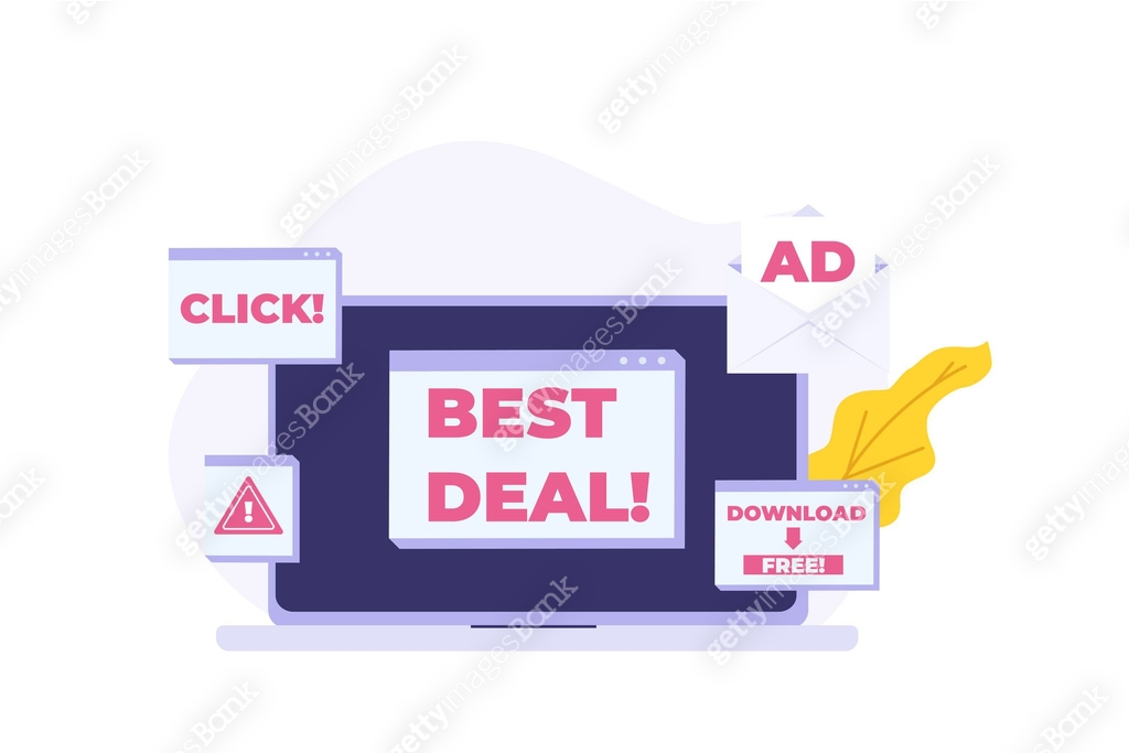 Computer adware attack, spam, internet advertising concept. Vector ...