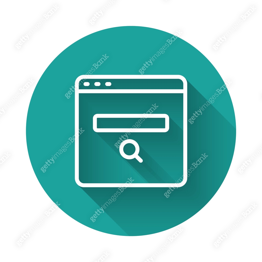 White line Search engine icon isolated with long shadow background ...