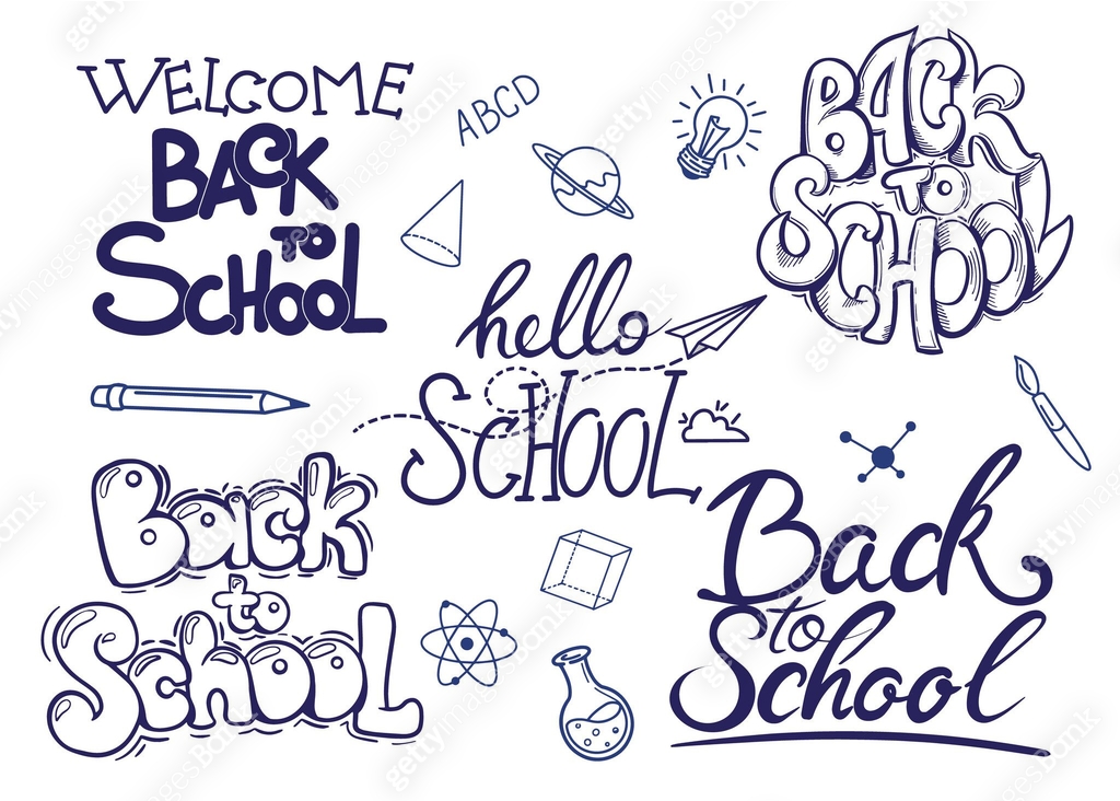 Collection of back to school lettering. Handwritten greeting words to ...