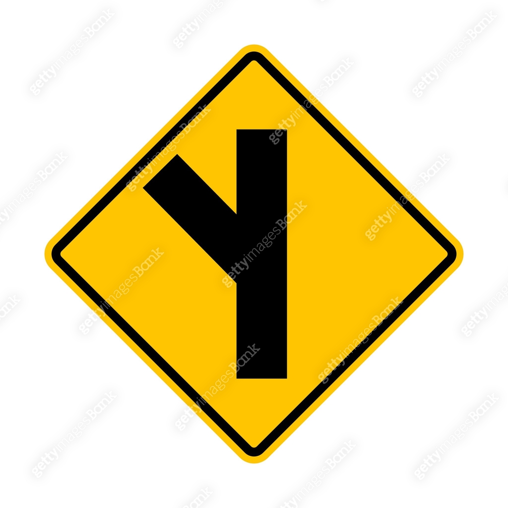 Left Side Intersection Unregulated intersection with an adjacent road. From left side. Sign ...